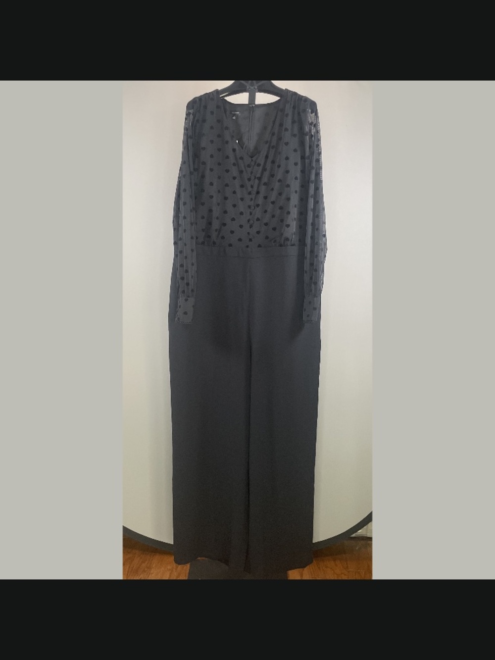 NEW Talbots Jumpsuit Womens 18 black crepe mesh heart wide leg pants classic